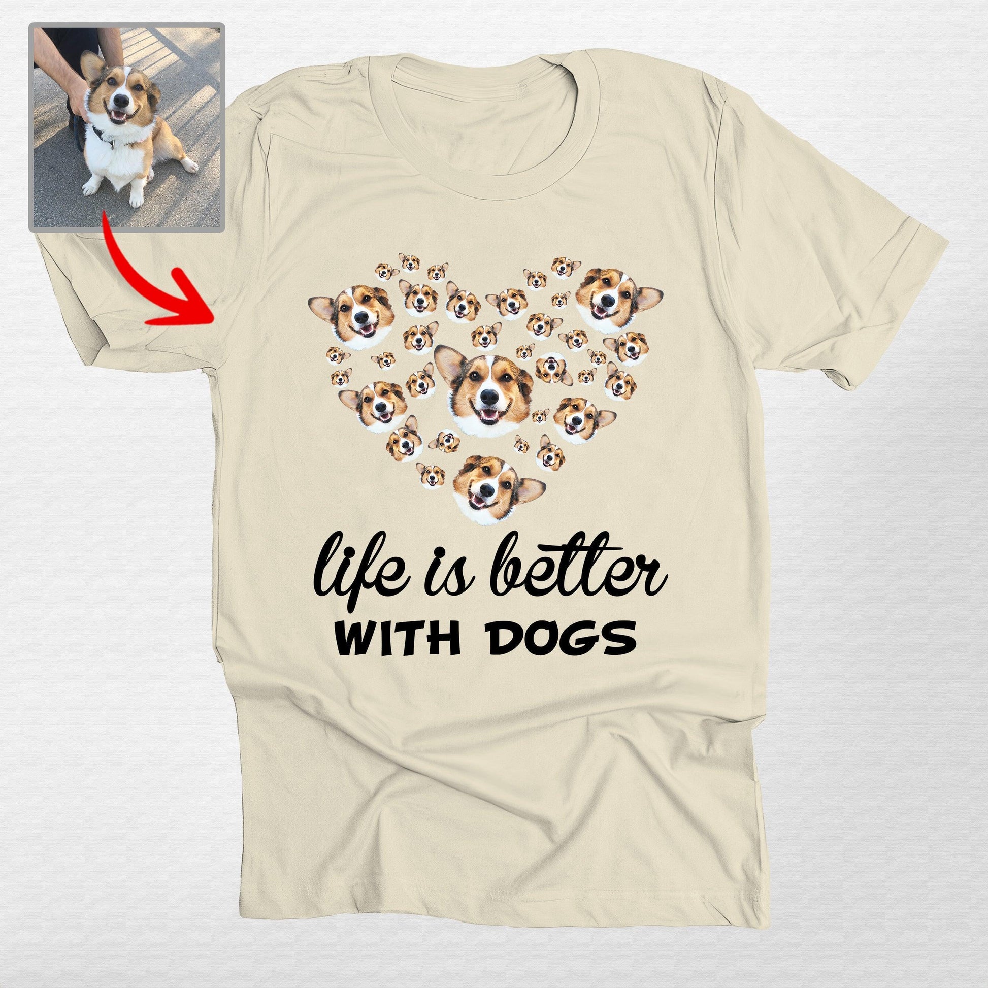 Custom Dog Face Shirt Life is Better with Dogs Per, custom pet portrait gift for pet lovers (view 5)
