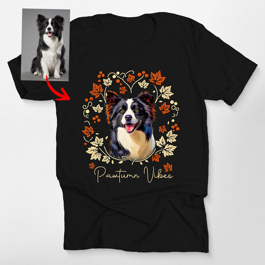 Custom Dog Fall Vibes T-Shirt for Dog Lovers Bella, custom pet portrait gift for pet lovers