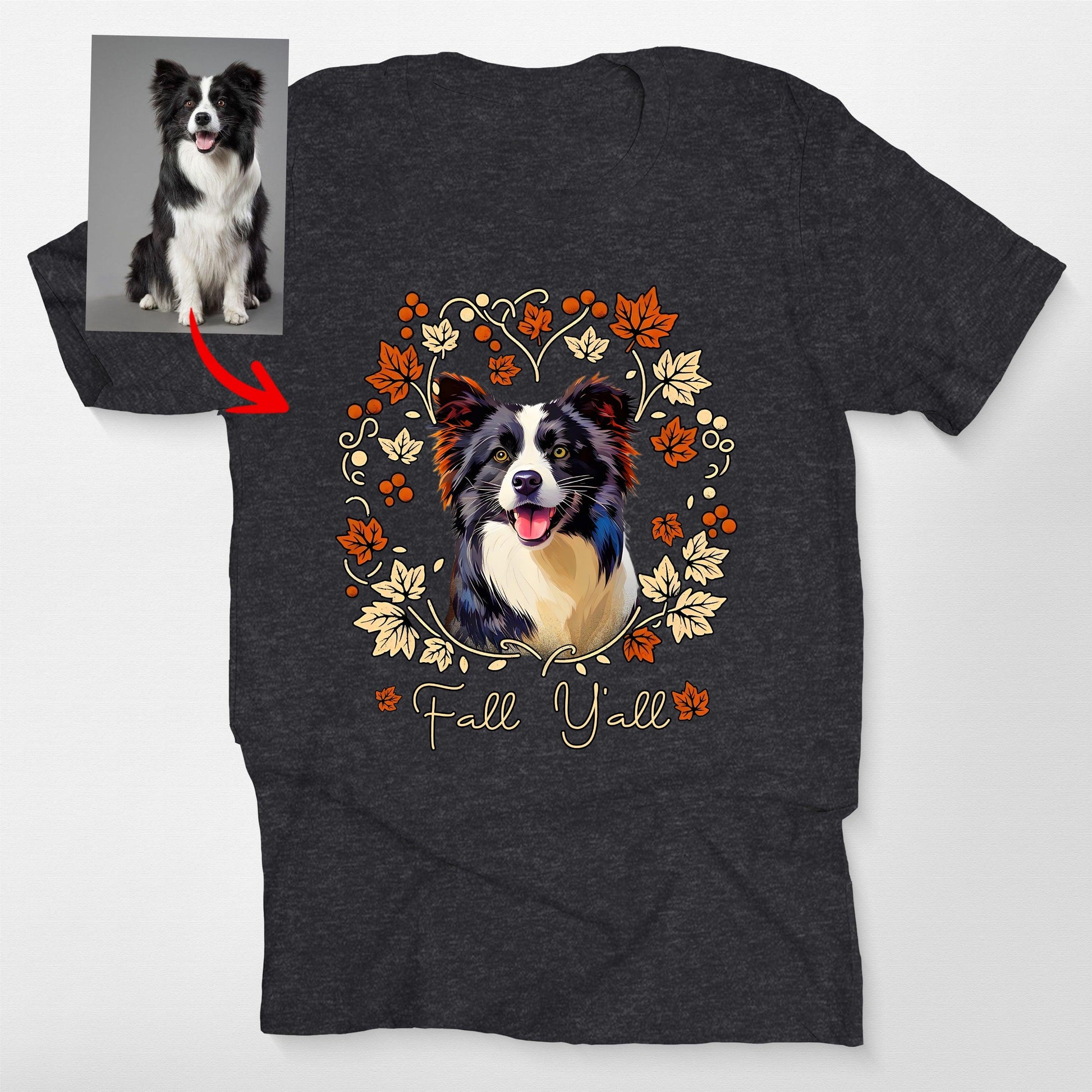 Custom Dog Fall Vibes T-Shirt for Dog Lovers Bella, custom pet portrait gift for pet lovers (view 2)
