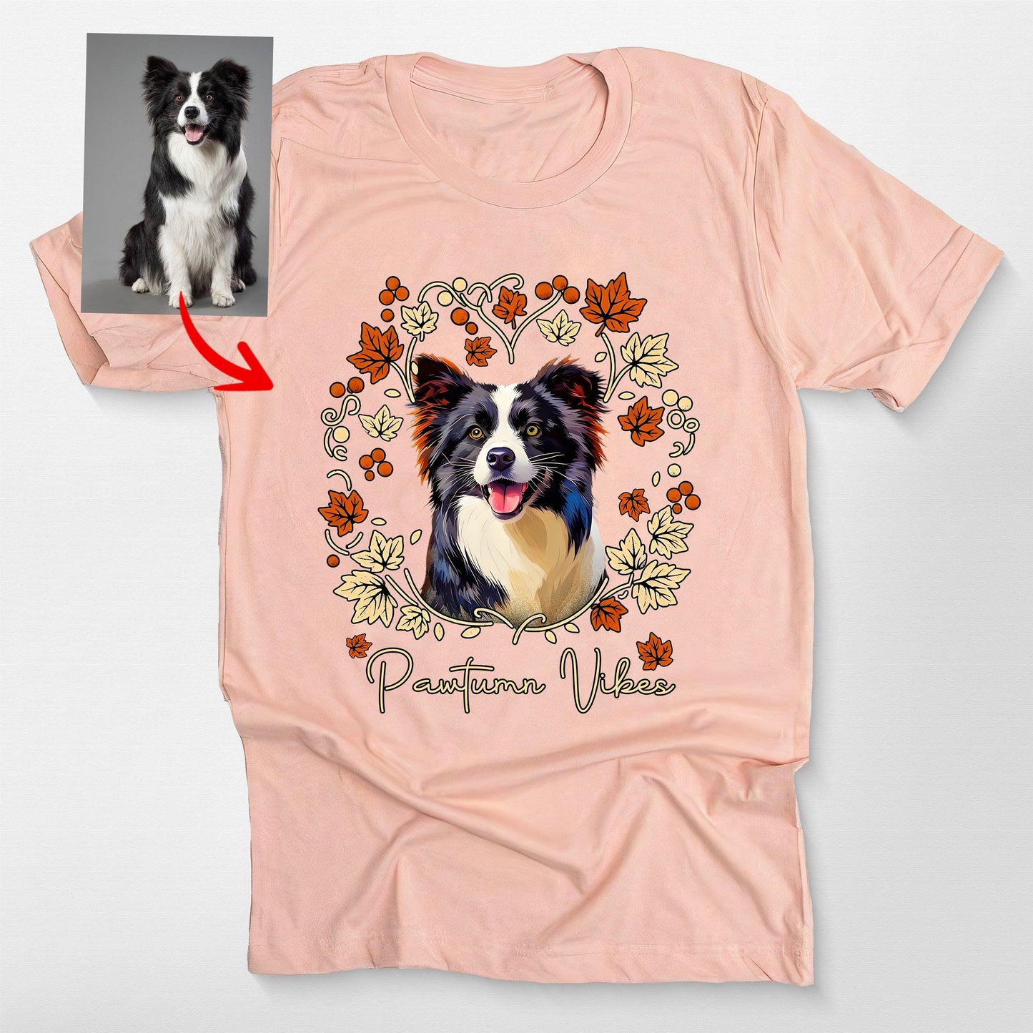 Custom Dog Fall Vibes T-Shirt for Dog Lovers Bella, custom pet portrait gift for pet lovers (view 4)