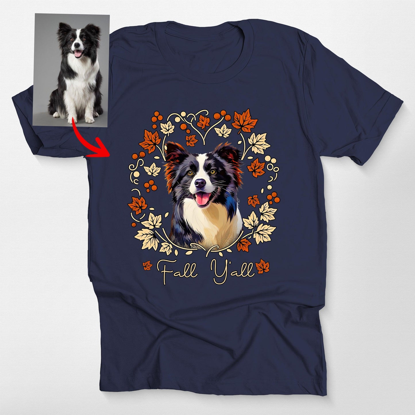 Custom Dog Fall Vibes T-Shirt for Dog Lovers Bella, custom pet portrait gift for pet lovers (view 6)