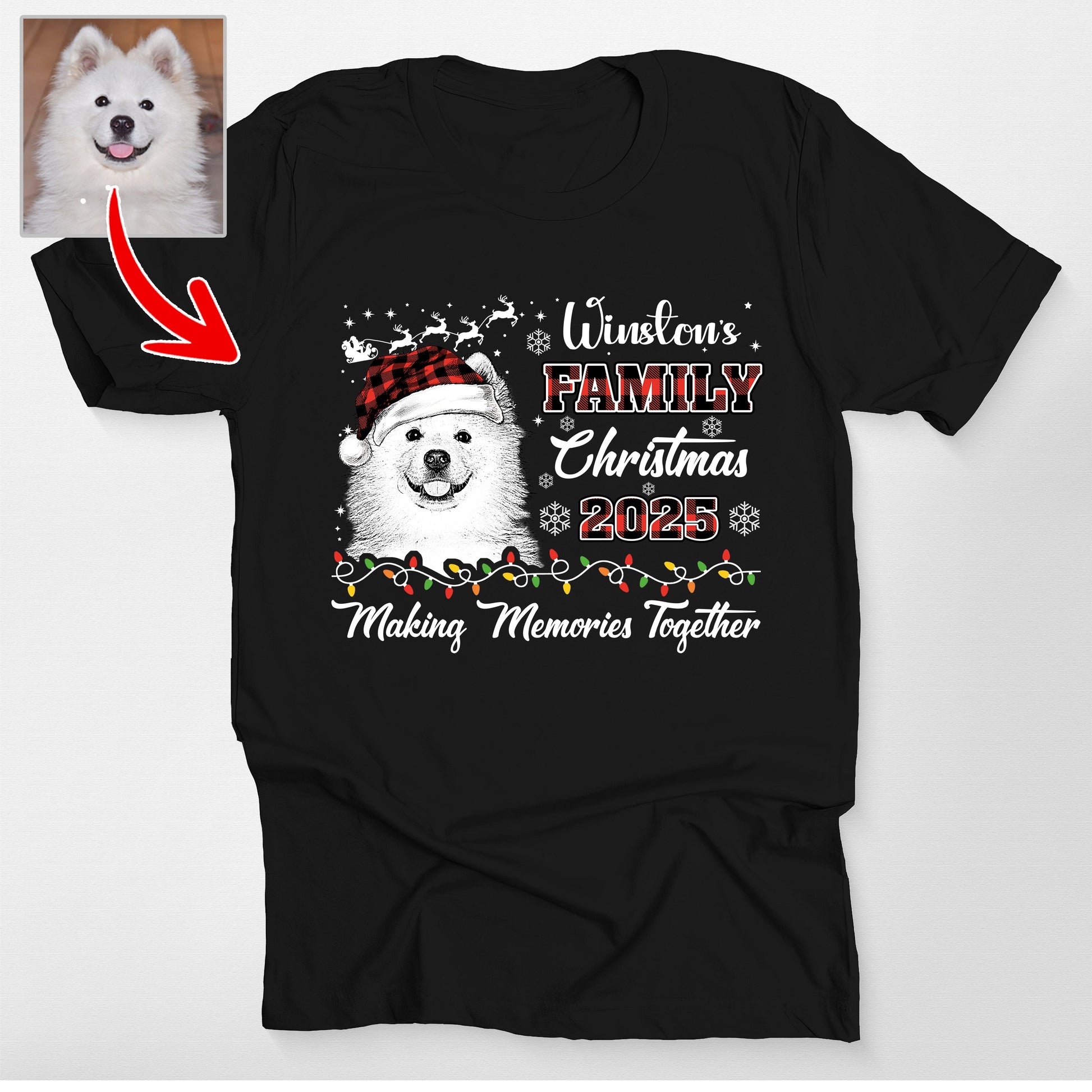 Custom Dog Family Christmas 2025 Bella Canvas T-Shirt, custom pet portrait gift for pet lovers