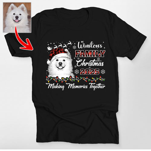Custom Dog Family Christmas 2025 Bella Canvas T-Shirt, custom pet portrait gift for pet lovers