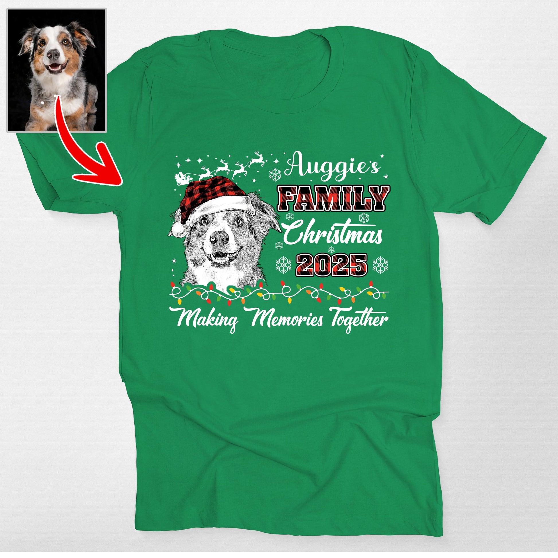 Custom Dog Family Christmas 2025 Bella Canvas T-Shirt, custom pet portrait gift for pet lovers (view 2)