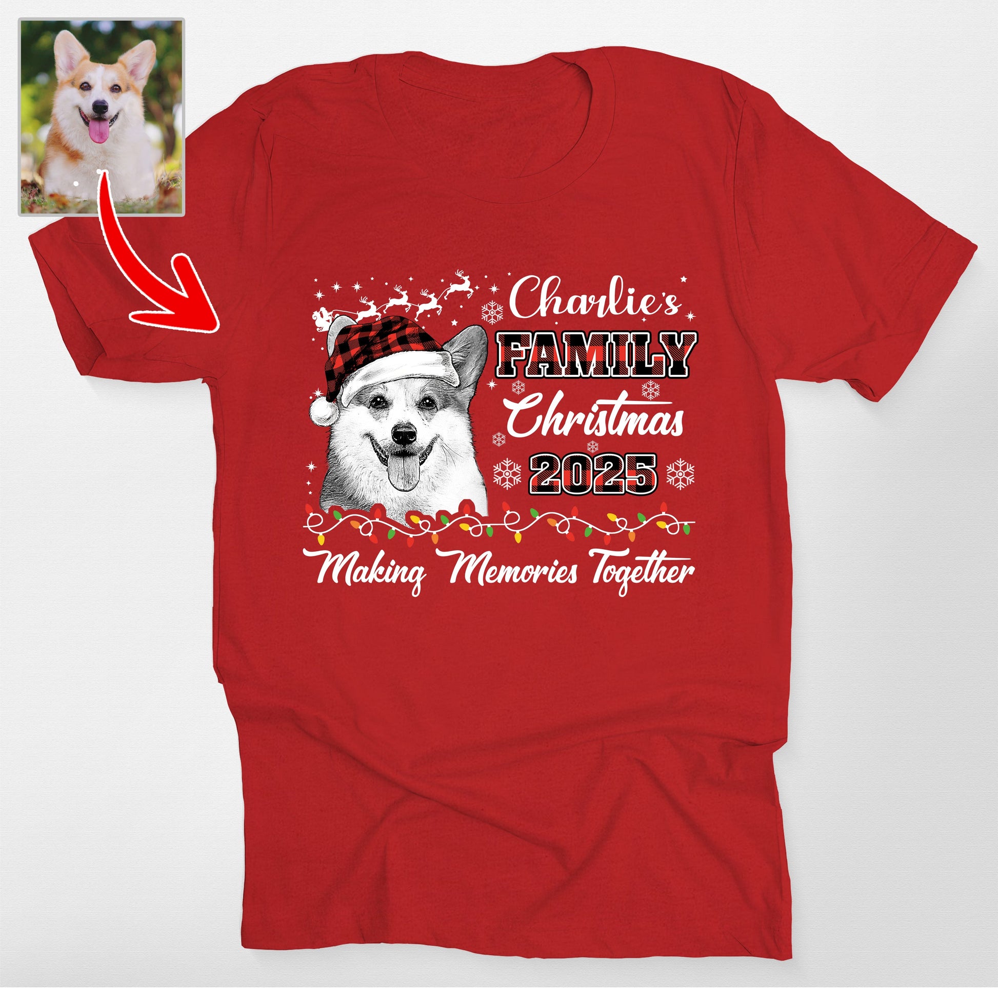 Custom Dog Family Christmas 2025 Bella Canvas T-Shirt, custom pet portrait gift for pet lovers (view 3)