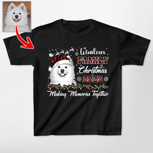 Custom Dog Family Christmas 2025 Gildan Tee for Ki, custom pet portrait gift for pet lovers