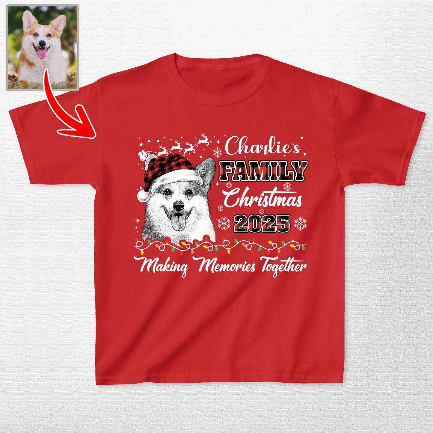 Custom Dog Family Christmas 2025 Gildan Tee for Ki, custom pet portrait gift for pet lovers (view 3)