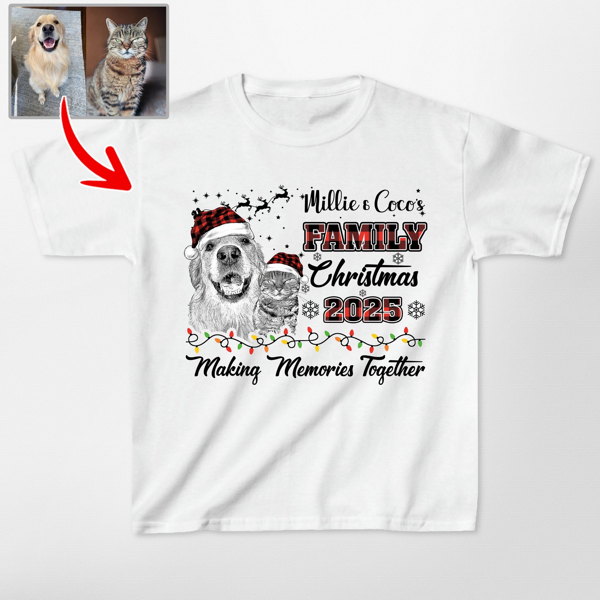 Custom Dog Family Christmas 2025 Gildan Tee for Ki, custom pet portrait gift for pet lovers (view 4)