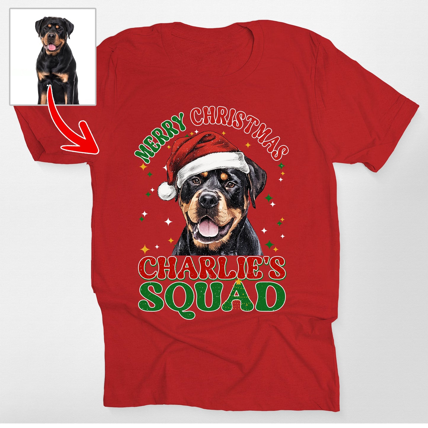 Custom Dog Family Christmas Bella Canvas T-Shirt F, custom pet portrait gift for pet lovers (view 3)
