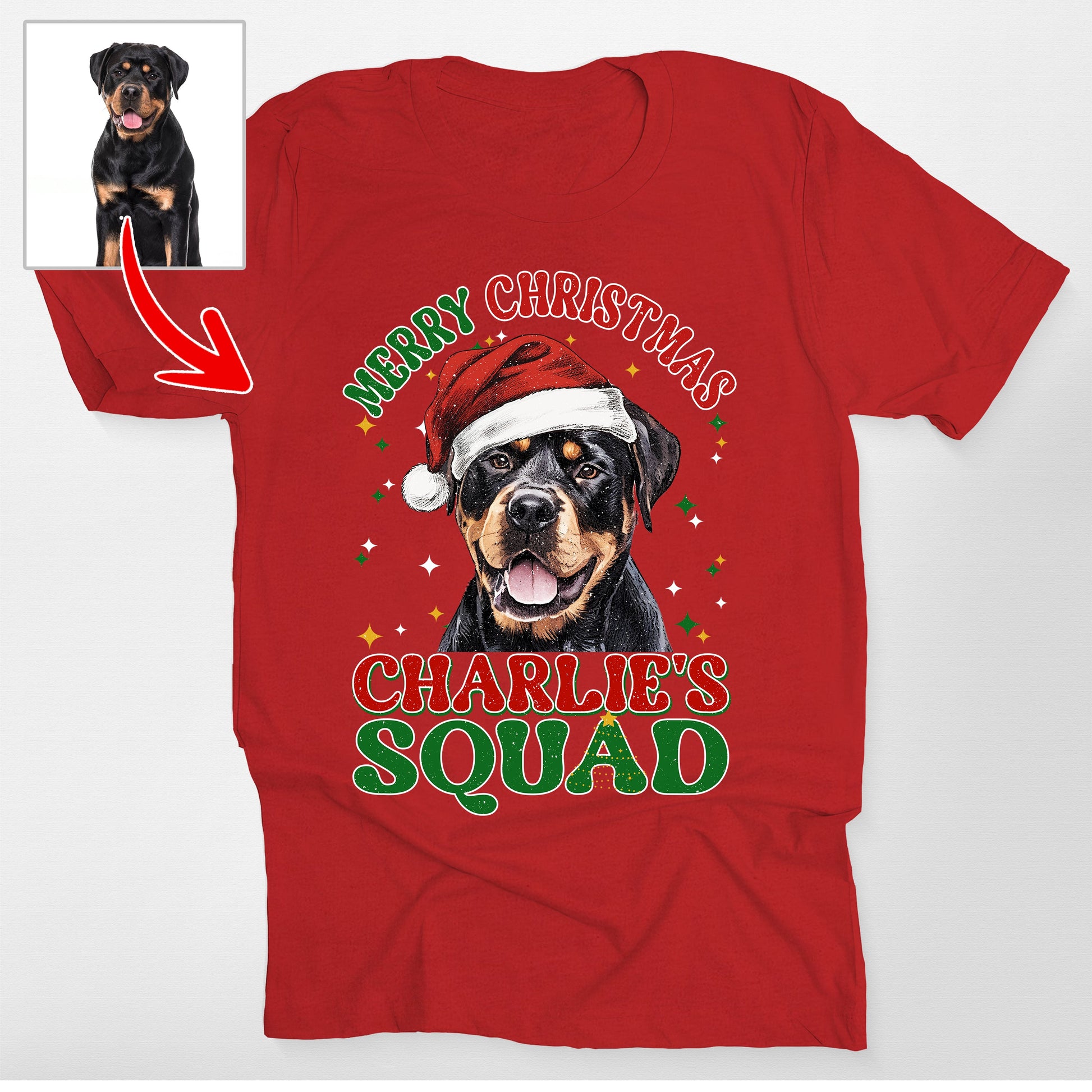 Custom Dog Family Christmas Bella Canvas T-Shirt F, custom pet portrait gift for pet lovers (view 3)