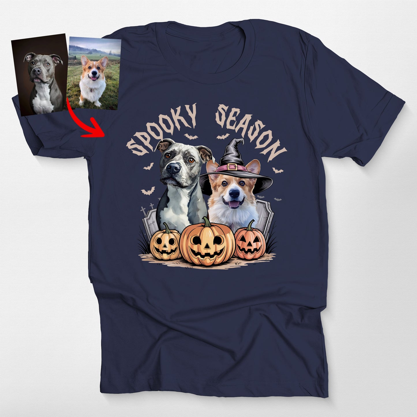 Custom Dog Halloween Bella Canvas T-Shirt for Pet, custom pet portrait gift for pet lovers (view 7)