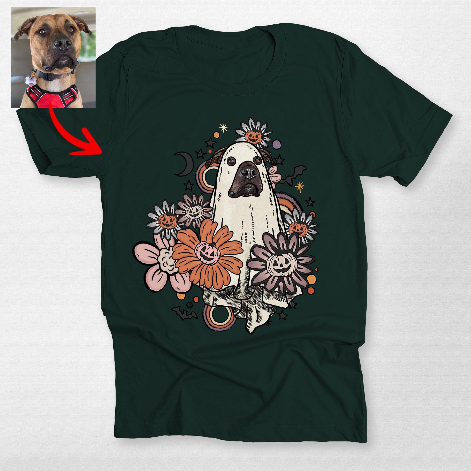 Custom Dog in Flora Bella Canvas Shirt for Dog Mom, custom pet portrait gift for pet lovers (view 2)