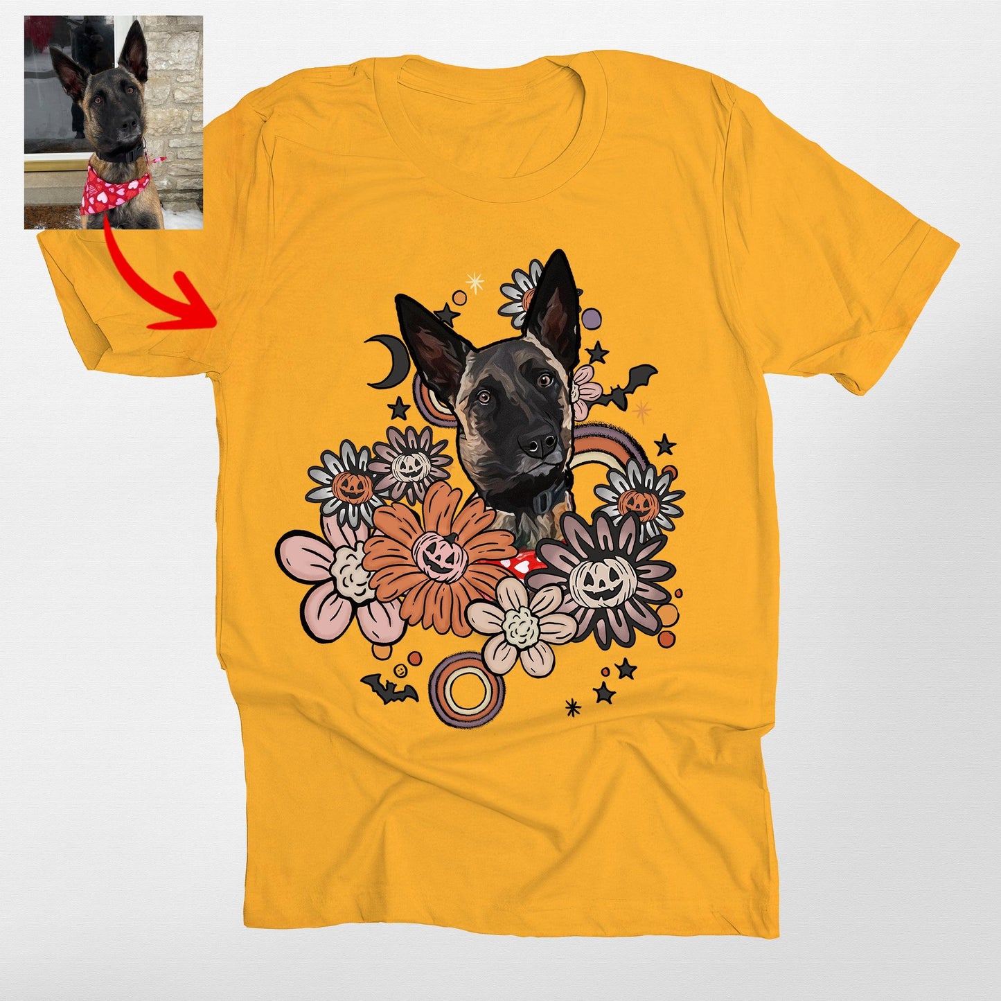 Custom Dog in Flora Bella Canvas Shirt for Dog Mom, custom pet portrait gift for pet lovers (view 3)