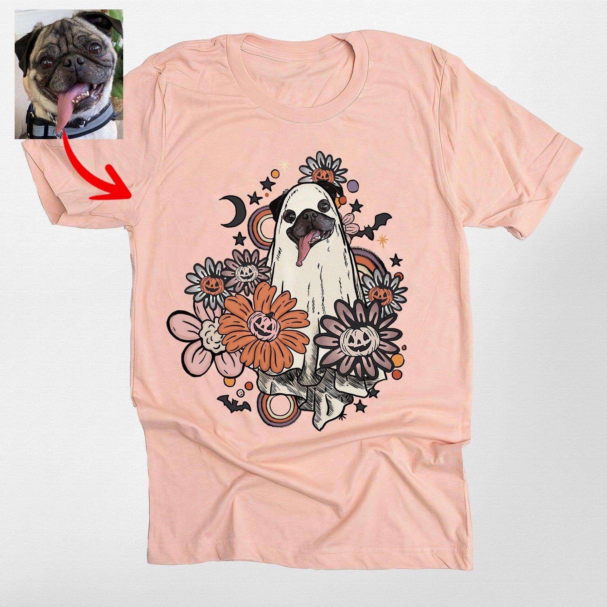 Custom Dog in Flora Bella Canvas Shirt for Dog Mom, custom pet portrait gift for pet lovers (view 4)