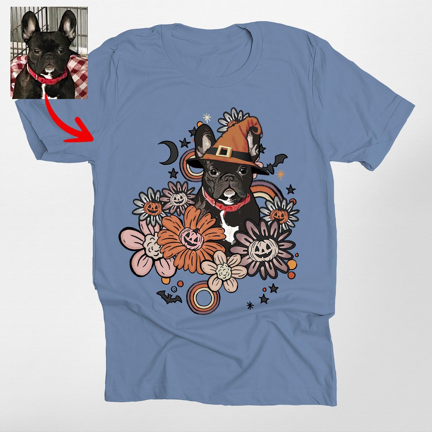 Custom Dog in Flora Bella Canvas Shirt for Dog Mom, custom pet portrait gift for pet lovers (view 5)