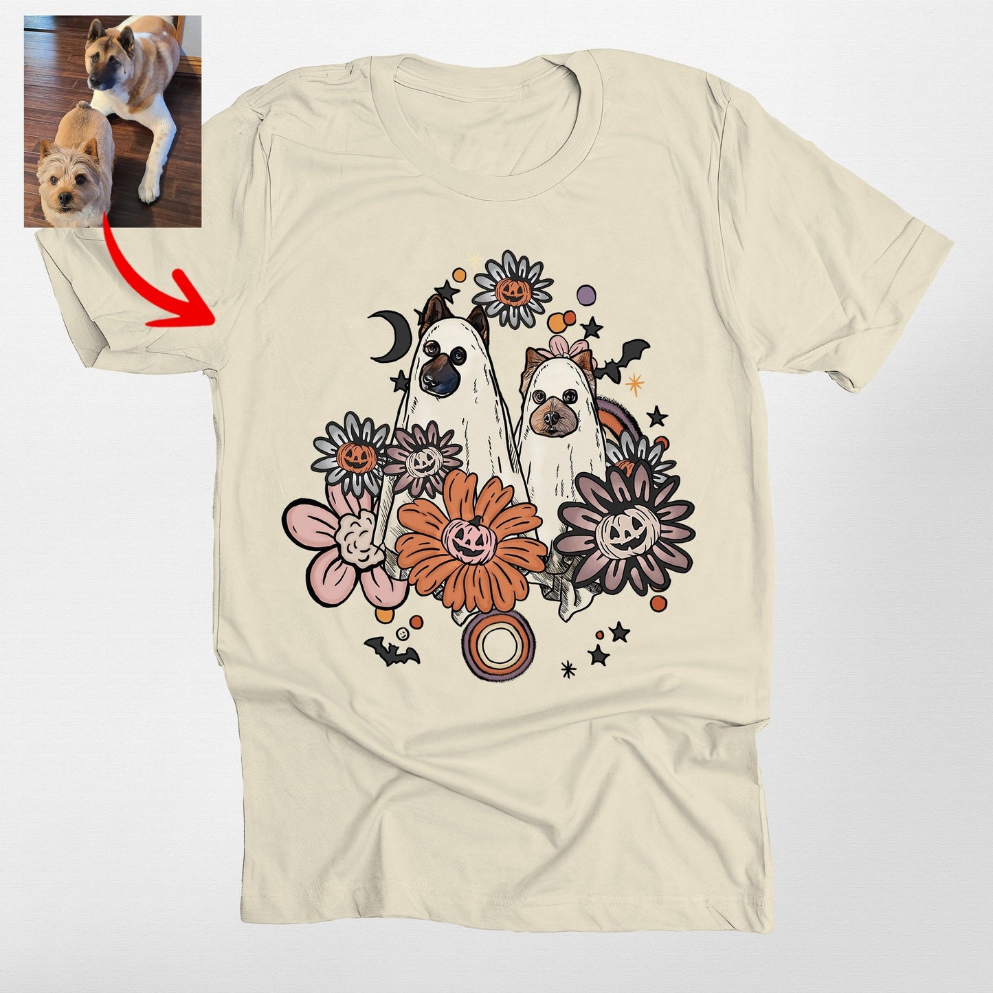 Custom Dog in Flora Bella Canvas Shirt for Dog Mom, custom pet portrait gift for pet lovers (view 7)