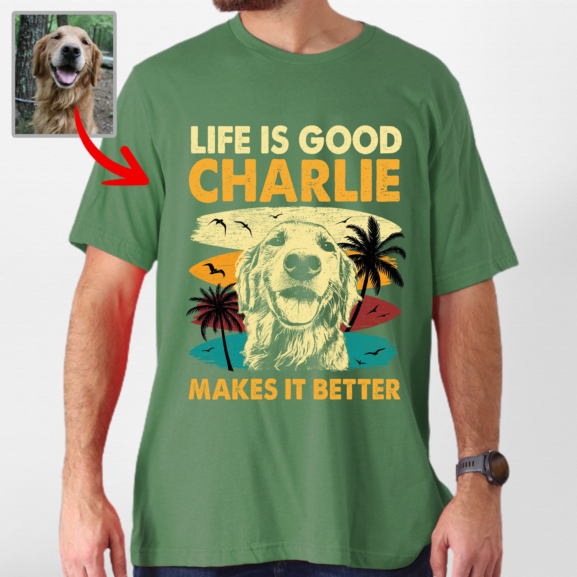Custom Dog Makes Life Better Bella Canvas T-Shirt, custom pet portrait gift for pet lovers (view 5)