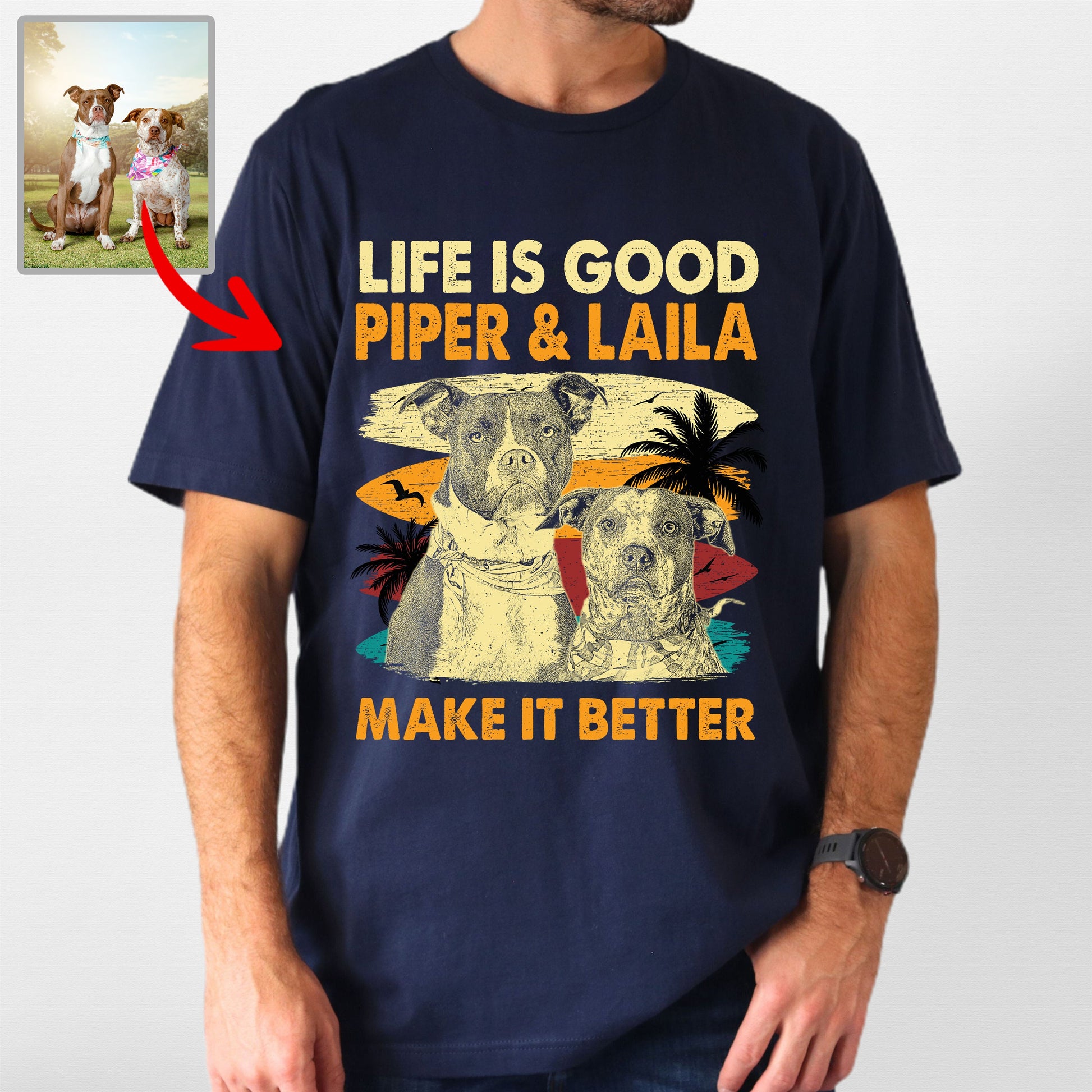 Custom Dog Makes Life Better Bella Canvas T-Shirt, custom pet portrait gift for pet lovers (view 7)