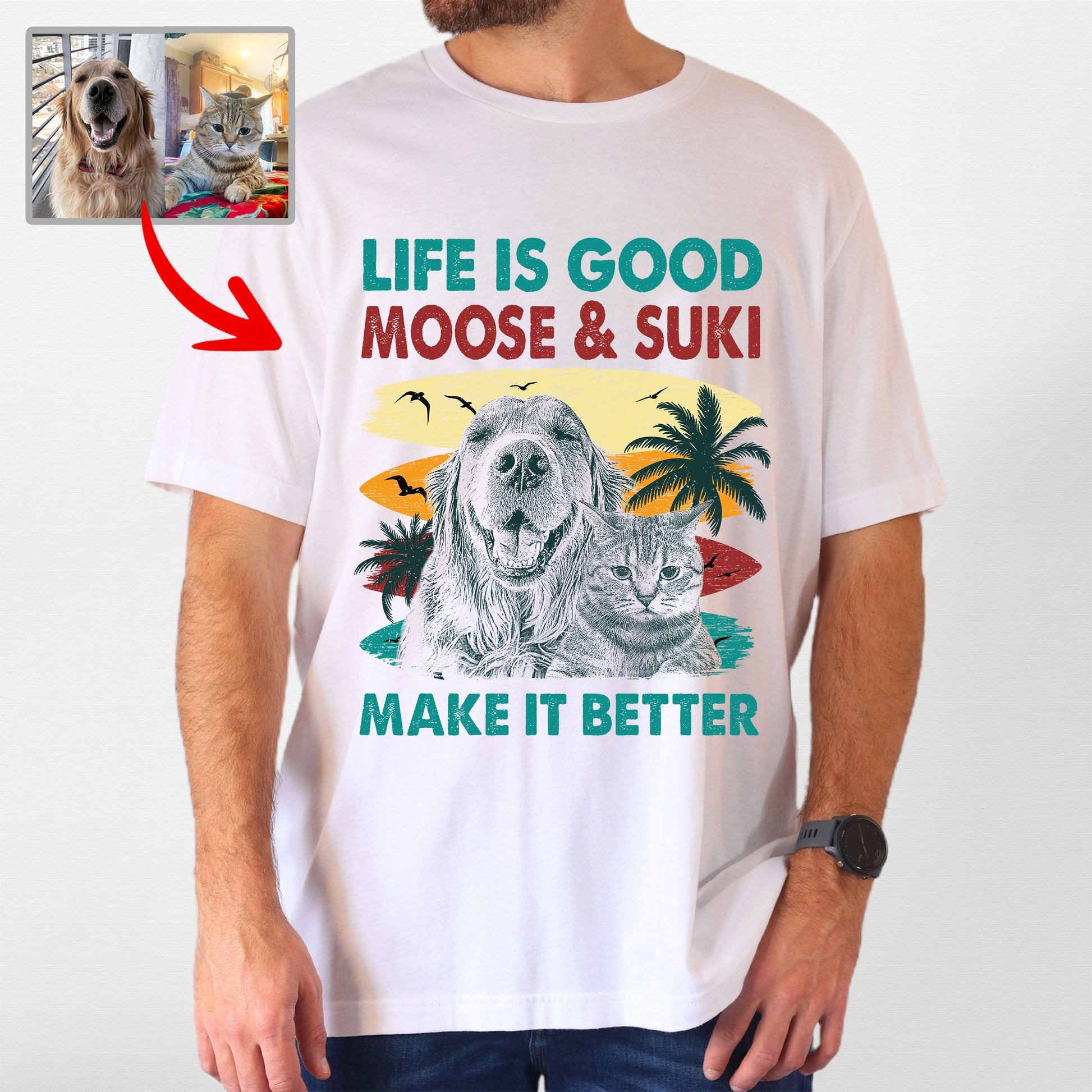 Custom Dog Makes Life Better Bella Canvas T-Shirt, custom pet portrait gift for pet lovers (view 9)