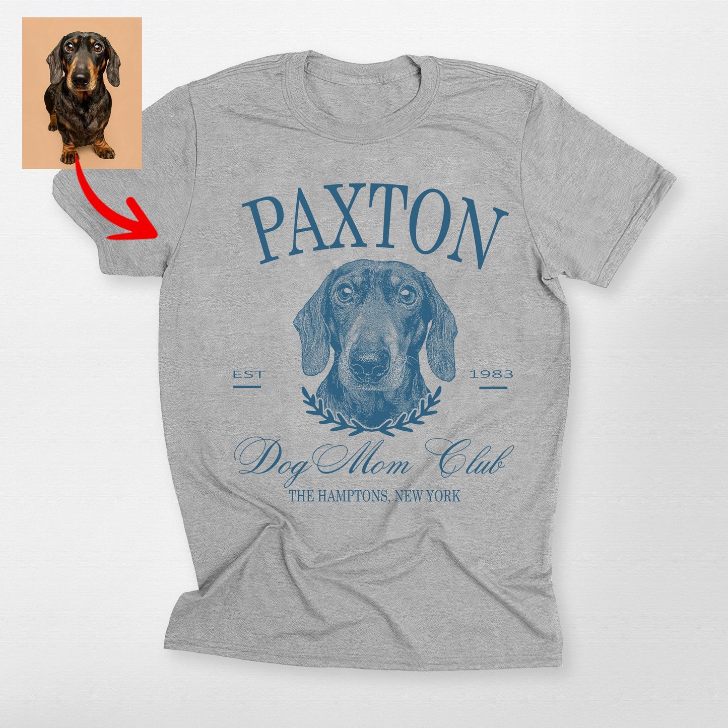 Custom Dog Mom Club Bella Canvas T-Shirt for Dog O, custom pet portrait gift for pet lovers