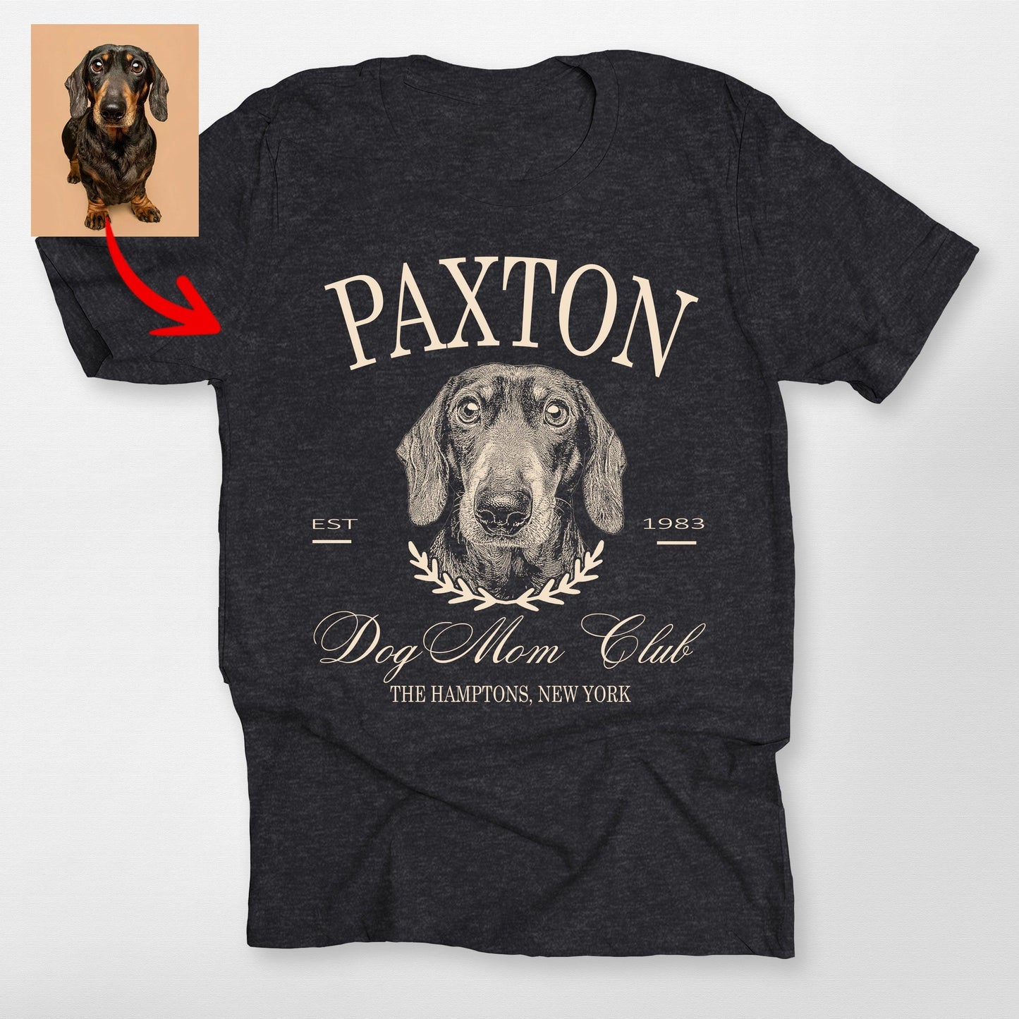 Custom Dog Mom Club Bella Canvas T-Shirt for Dog O, custom pet portrait gift for pet lovers (view 2)