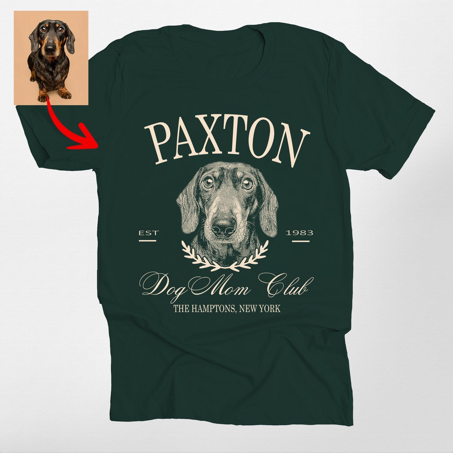 Custom Dog Mom Club Bella Canvas T-Shirt for Dog O, custom pet portrait gift for pet lovers (view 3)