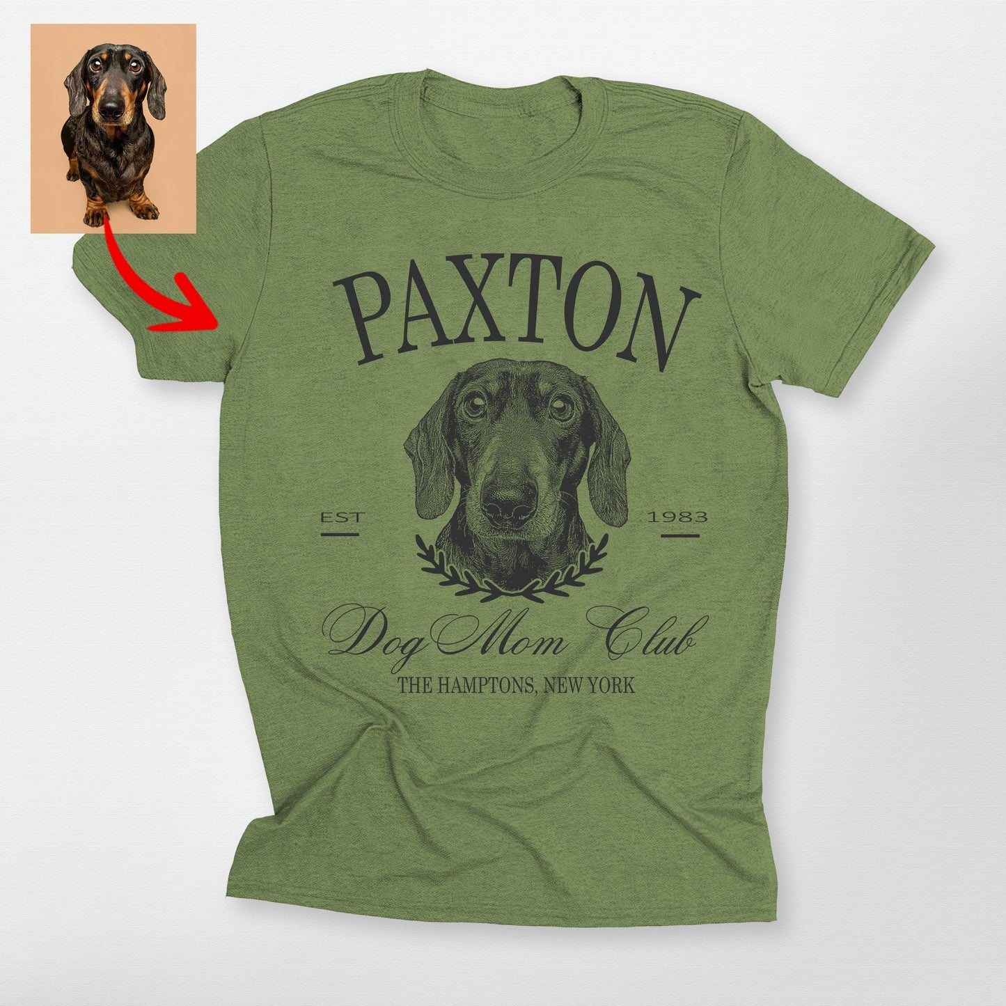 Custom Dog Mom Club Bella Canvas T-Shirt for Dog O, custom pet portrait gift for pet lovers (view 4)