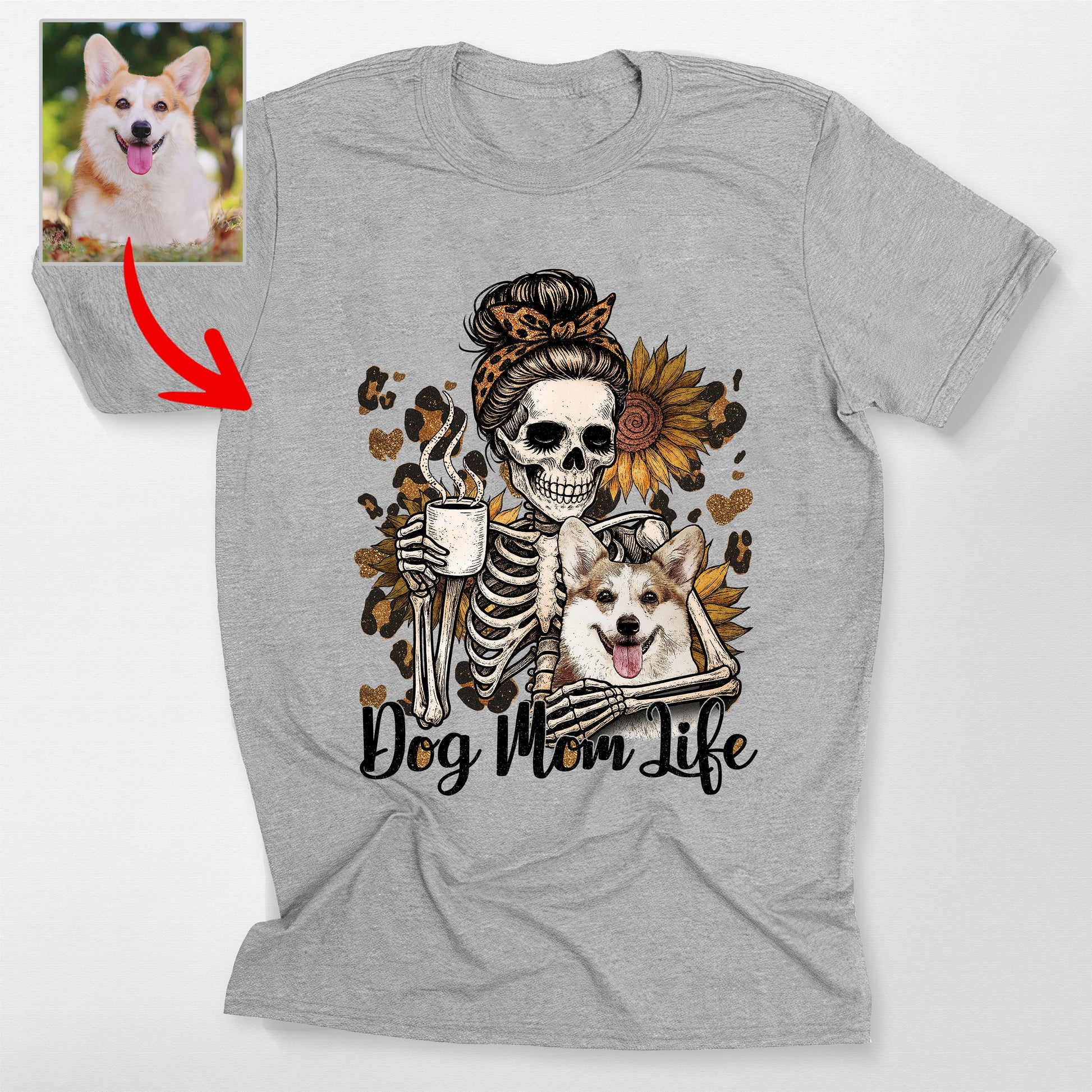 Custom Dog Mom Life Skeleton Leopard Sunflower Bel, custom pet portrait gift for pet lovers