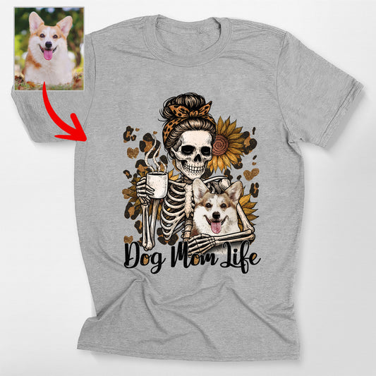 Custom Dog Mom Life Skeleton Leopard Sunflower Bel, custom pet portrait gift for pet lovers