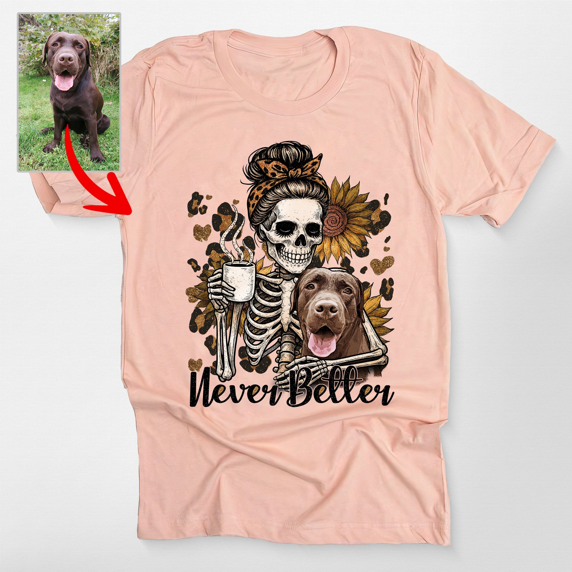 Custom Dog Mom Life Skeleton Leopard Sunflower Bel, custom pet portrait gift for pet lovers (view 3)