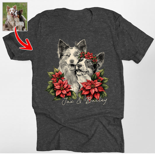 Custom Dog Portrait Bella Canvas Shirt Christmas G, custom pet portrait gift for pet lovers