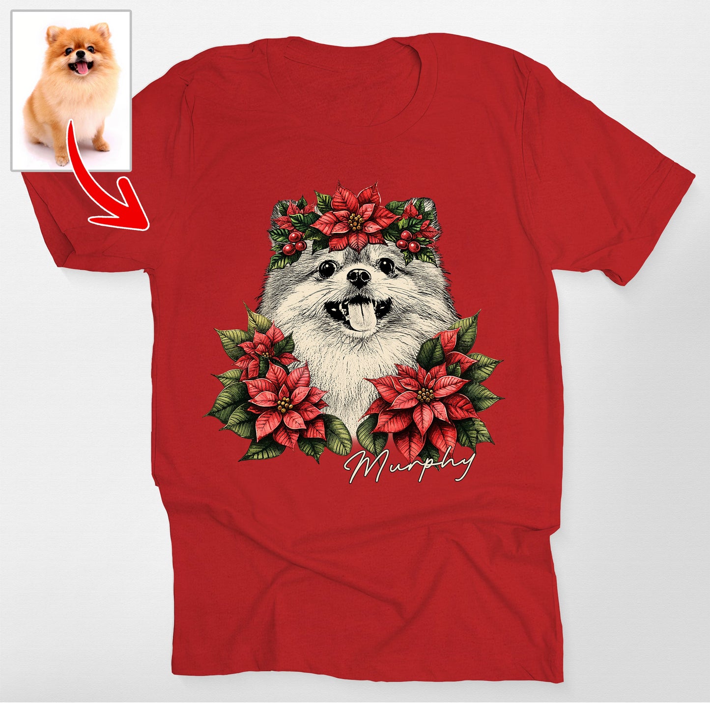 Custom Dog Portrait Bella Canvas Shirt Christmas G, custom pet portrait gift for pet lovers (view 4)