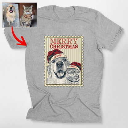 Custom Dog Portrait Portage Stamp Bella Canvas T-Shirt, custom pet portrait gift for pet lovers