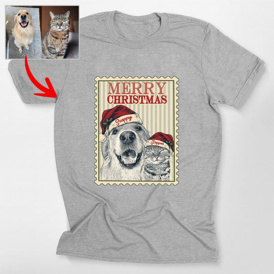 Custom Dog Portrait Portage Stamp Bella Canvas T-Shirt, custom pet portrait gift for pet lovers