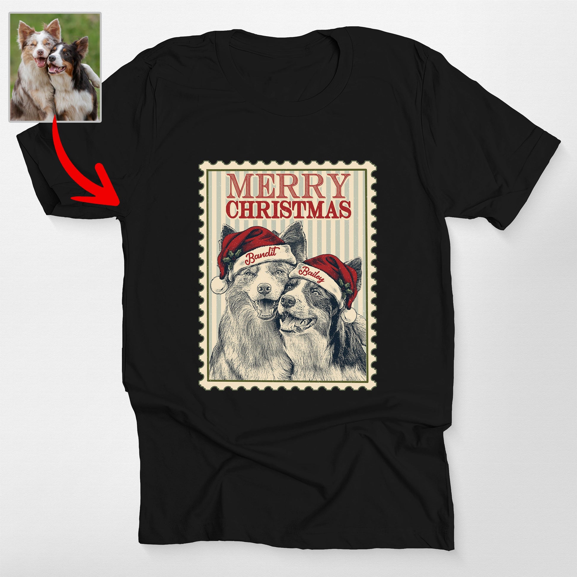Custom Dog Portrait Portage Stamp Bella Canvas T-Shirt, custom pet portrait gift for pet lovers (view 2)