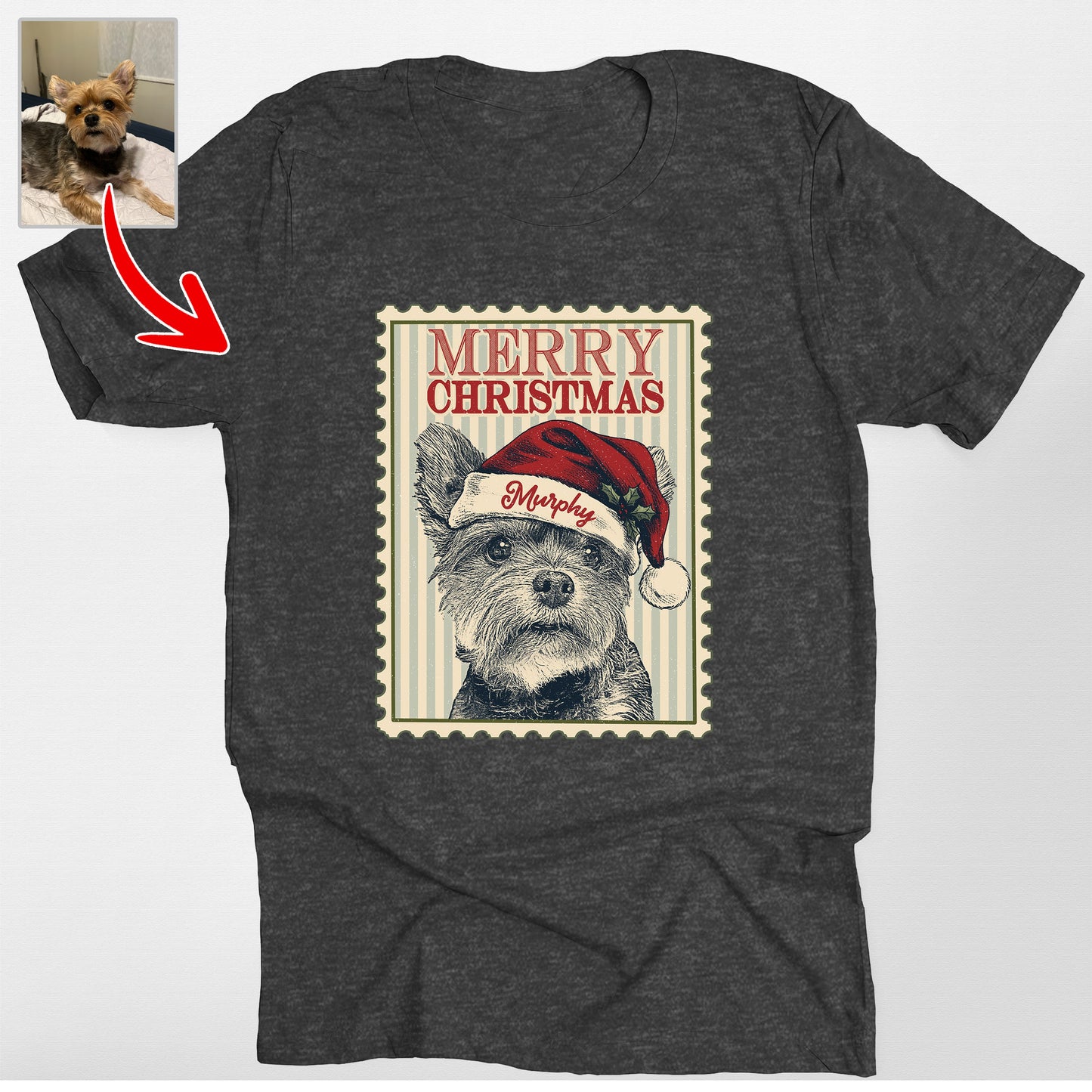 Custom Dog Portrait Portage Stamp Bella Canvas T-Shirt, custom pet portrait gift for pet lovers (view 3)