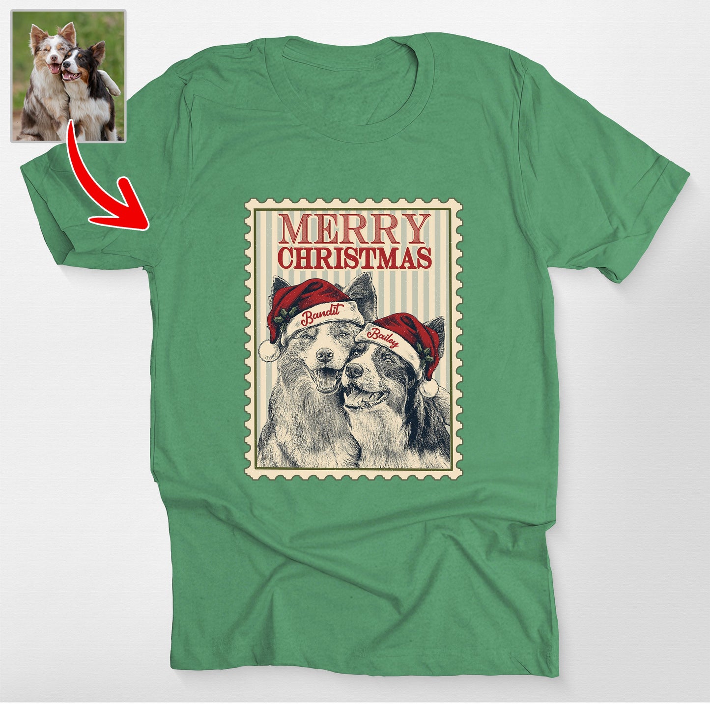 Custom Dog Portrait Portage Stamp Bella Canvas T-Shirt, custom pet portrait gift for pet lovers (view 5)