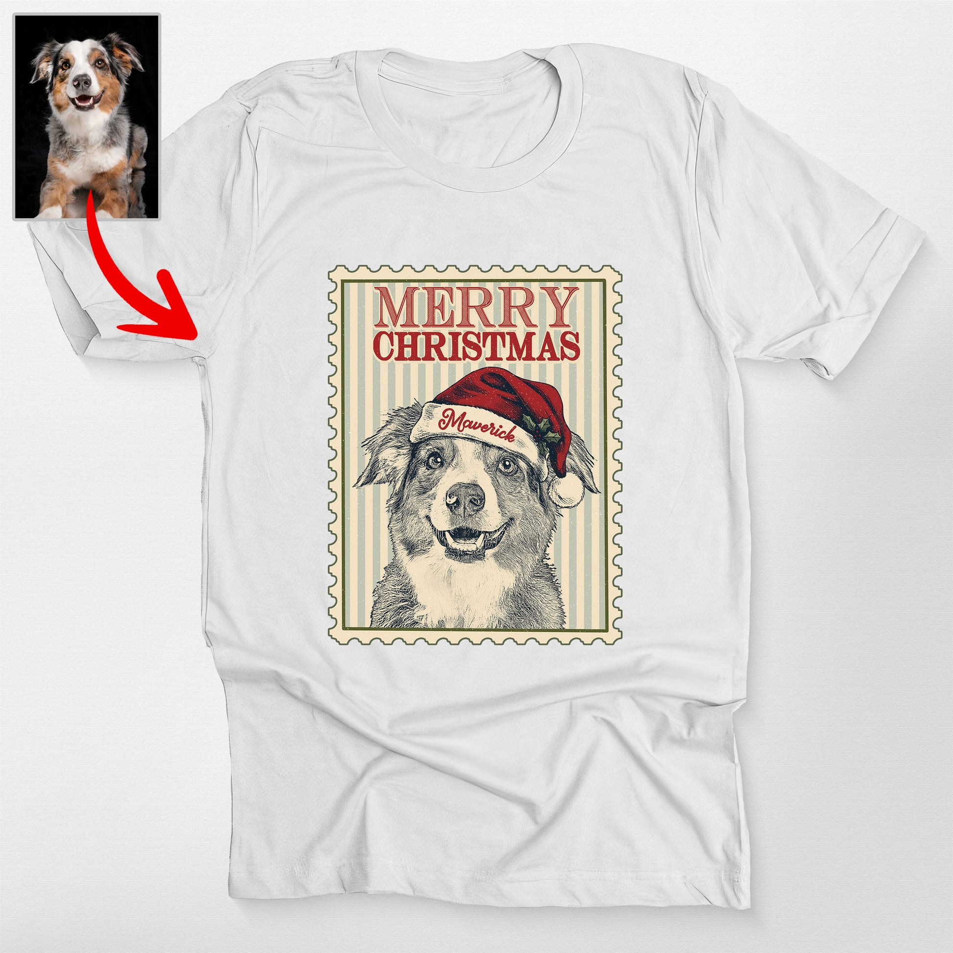 Custom Dog Portrait Portage Stamp Bella Canvas T-Shirt, custom pet portrait gift for pet lovers (view 8)