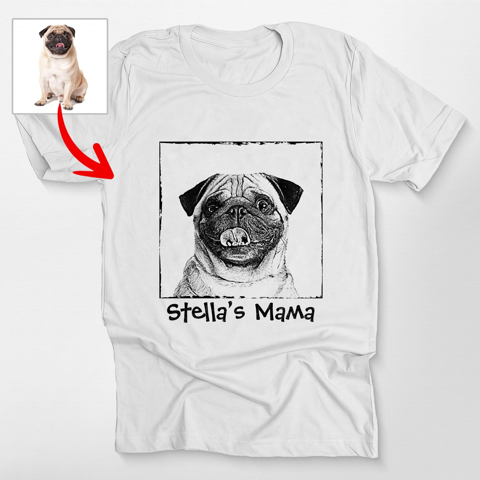 Custom Dog Portrait Sketch Style Crewneck Tee for, custom pet portrait gift for pet lovers (view 4)