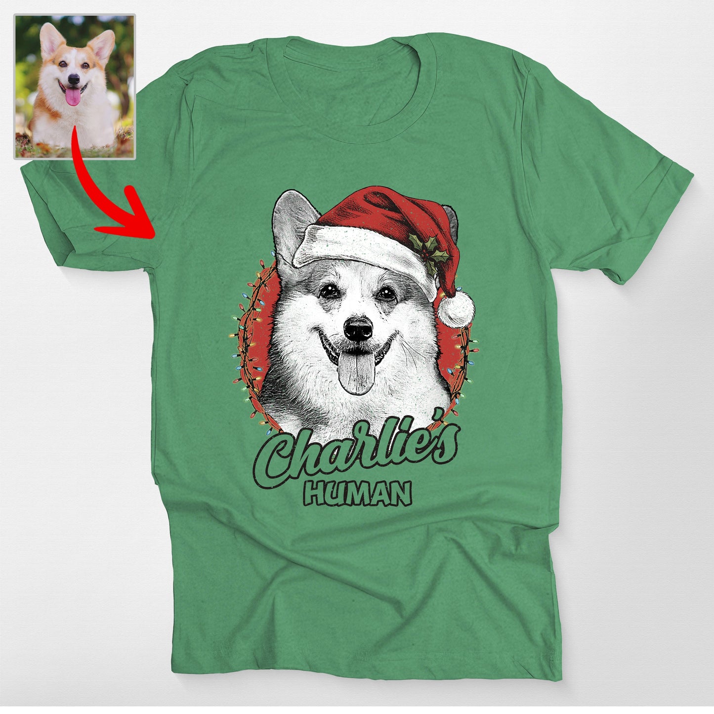 Custom Dog Santa Hat Christmas Bella Canvas T-Shirt, custom pet portrait gift for pet lovers (view 3)