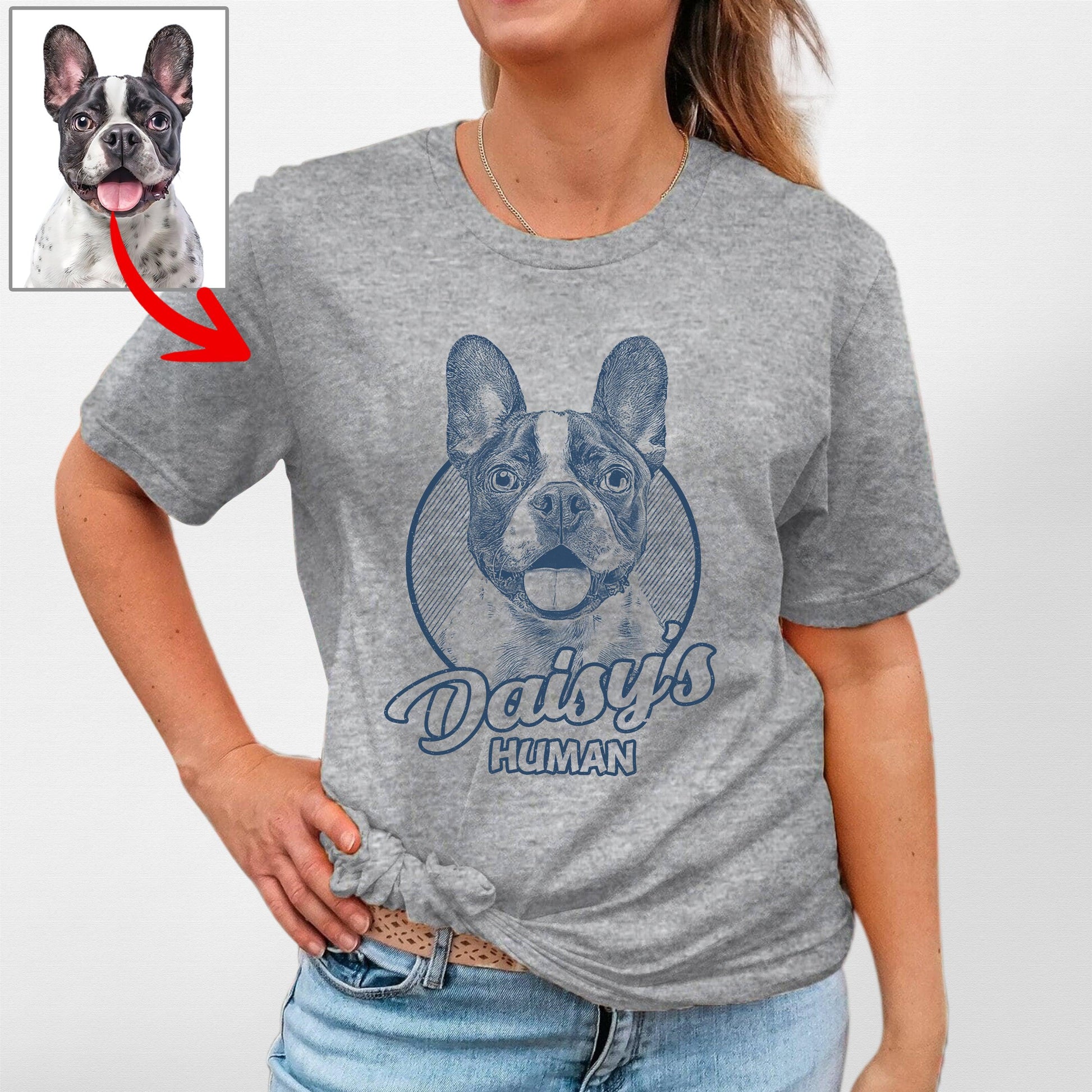 Custom Dogface Bella Canvas T-Shirt for Mom, custom pet portrait gift for pet lovers