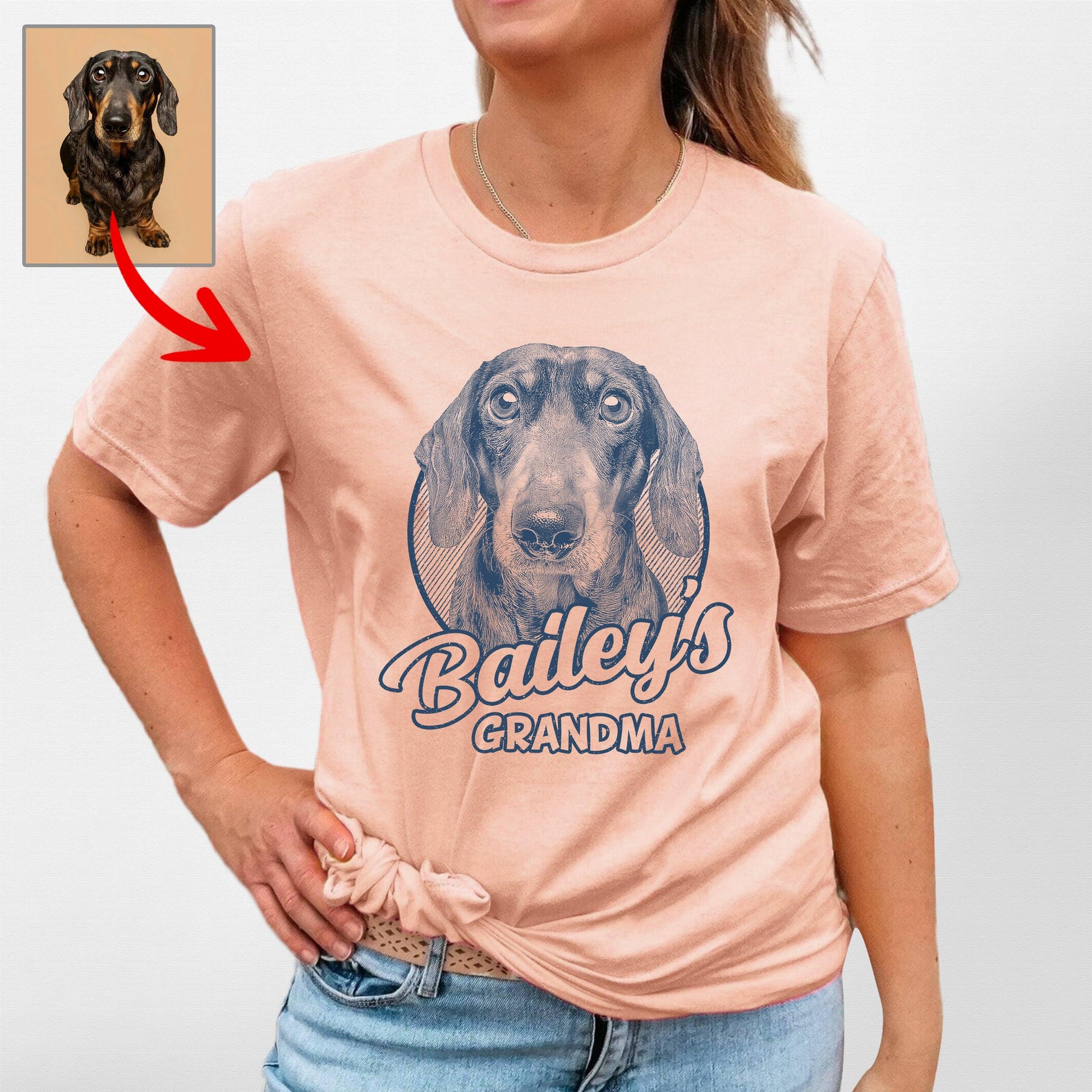 Custom Dogface Bella Canvas T-Shirt for Mom, custom pet portrait gift for pet lovers (view 2)