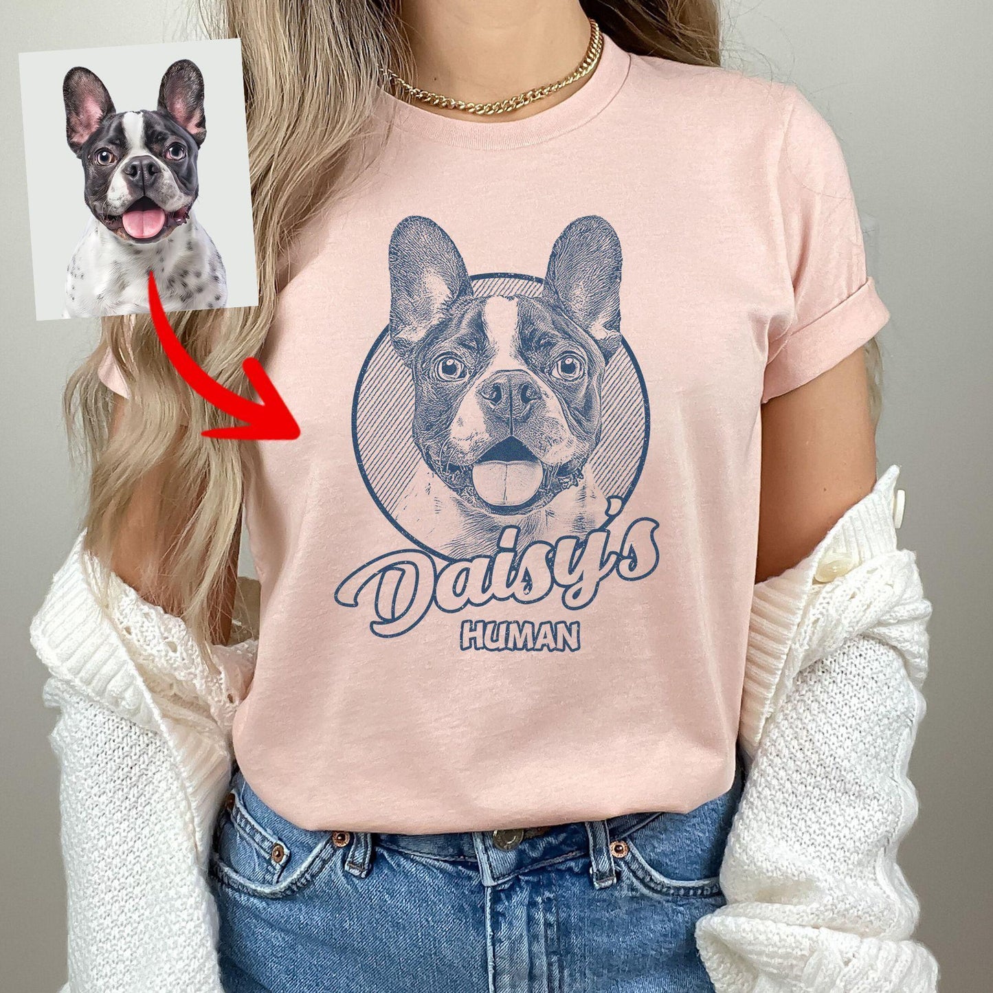 Custom Dogface Bella Canvas T-Shirt for Mom, custom pet portrait gift for pet lovers (view 23)
