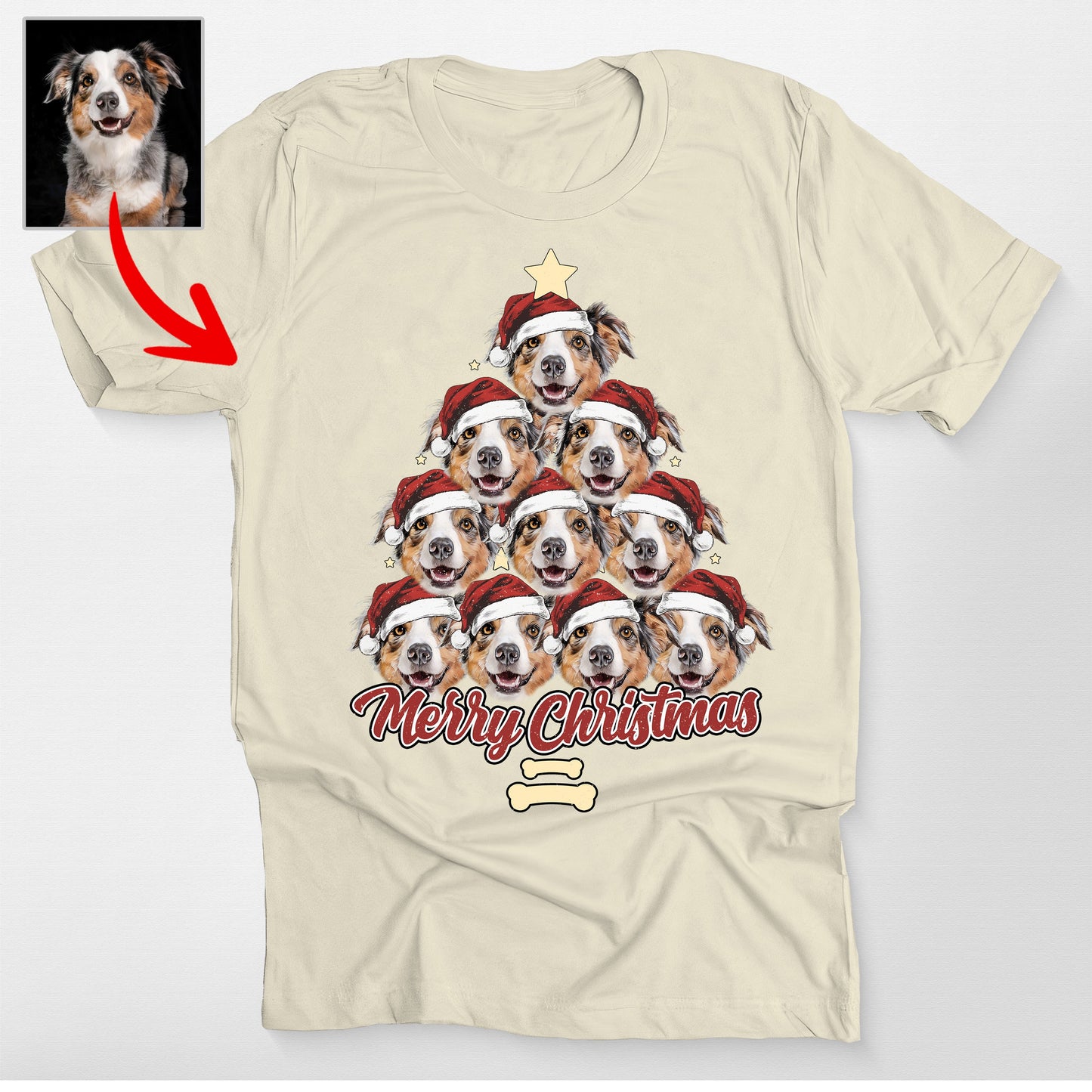Custom Dogface Funny Merry Christmas Bella Canvas, custom pet portrait gift for pet lovers (view 3)