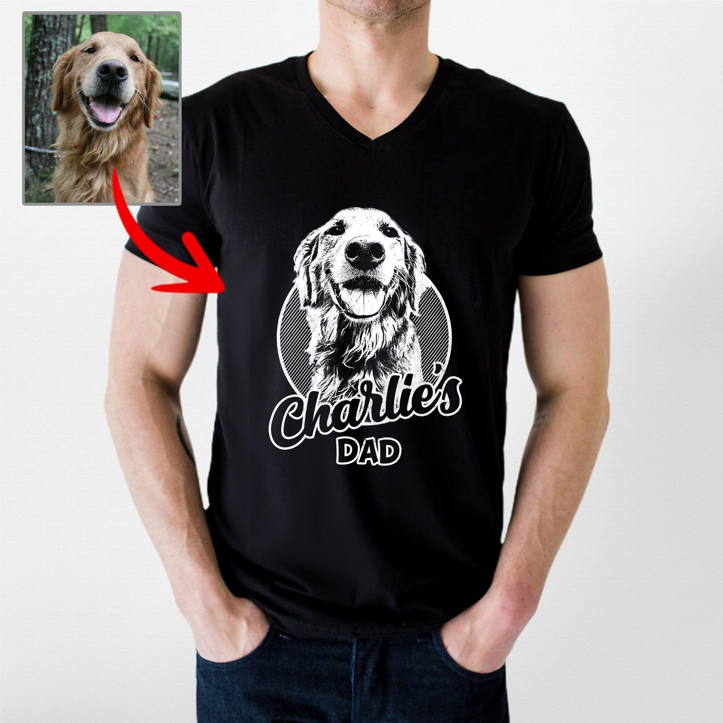 Custom Dogface V-Neck Shirt for Dad, custom pet portrait gift for pet lovers (view 2)