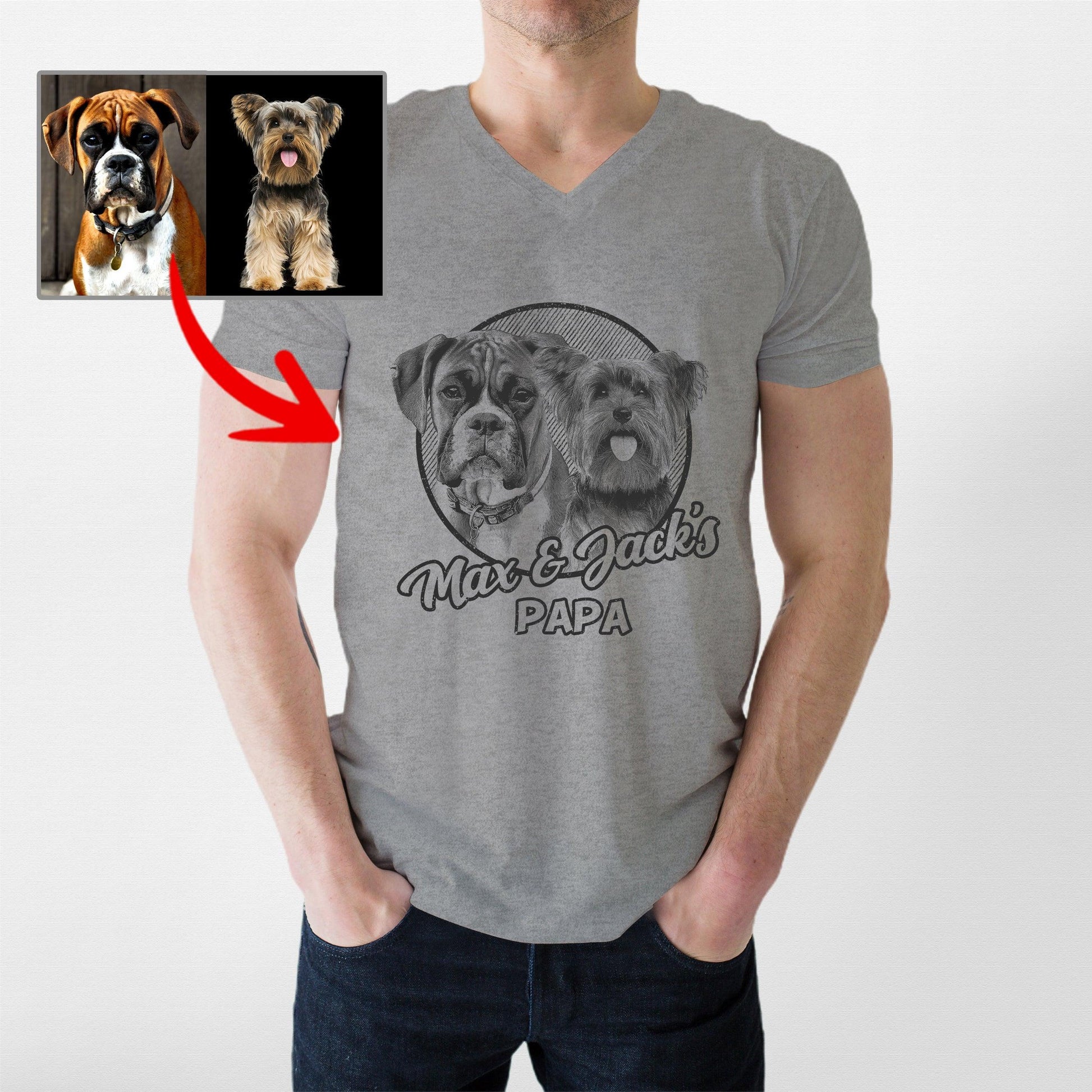 Custom Dogface V-Neck Shirt for Dad, custom pet portrait gift for pet lovers (view 6)