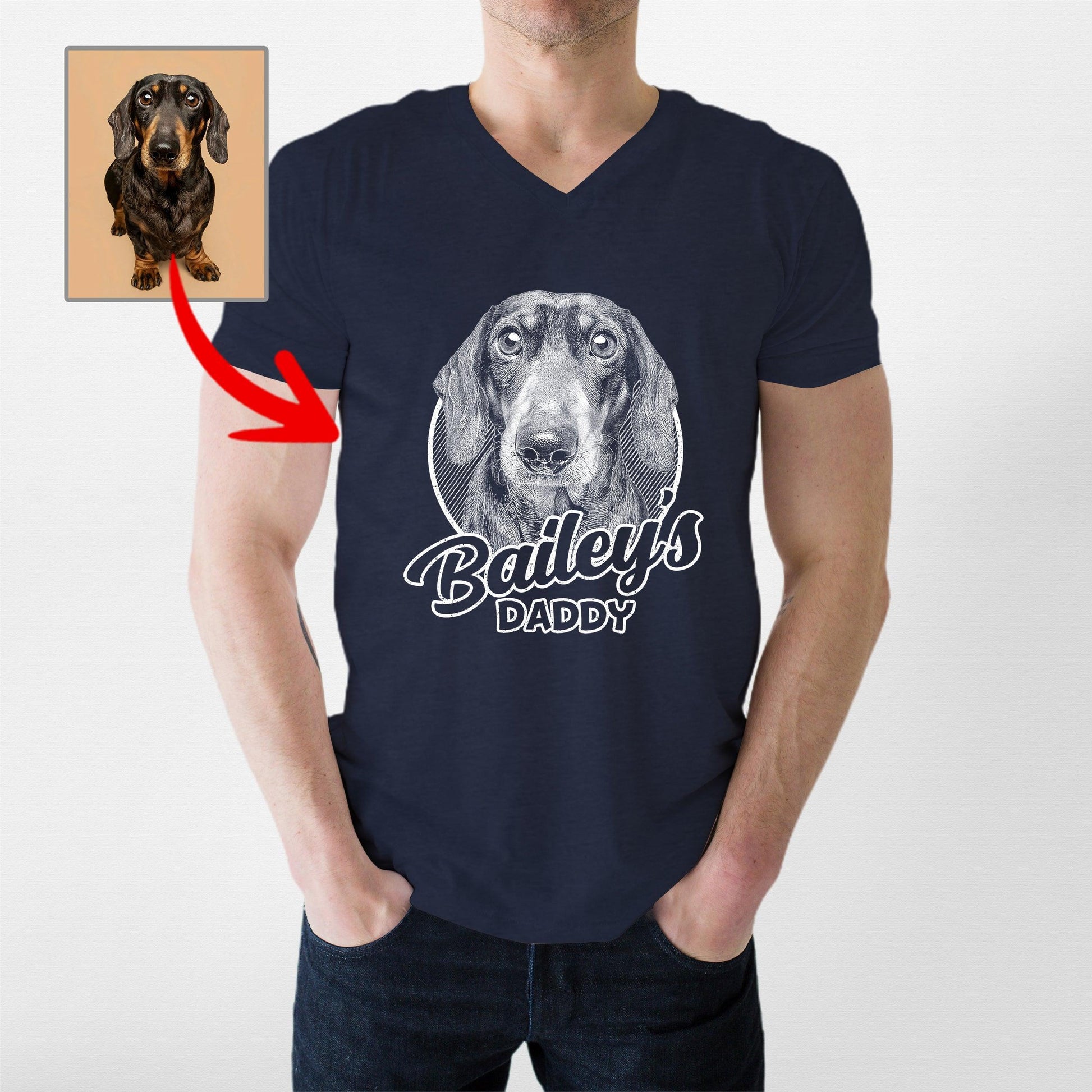 Custom Dogface V-Neck Shirt for Dad, custom pet portrait gift for pet lovers (view 3)