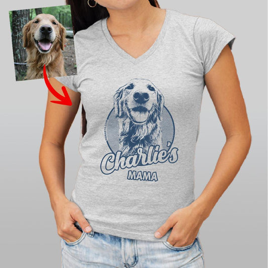 Custom Dogface V-Neck Shirt for Dog Mom, custom pet portrait gift for pet lovers