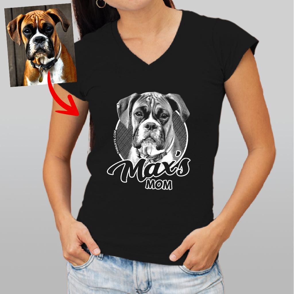 Custom Dogface V-Neck Shirt for Dog Mom, custom pet portrait gift for pet lovers (view 2)