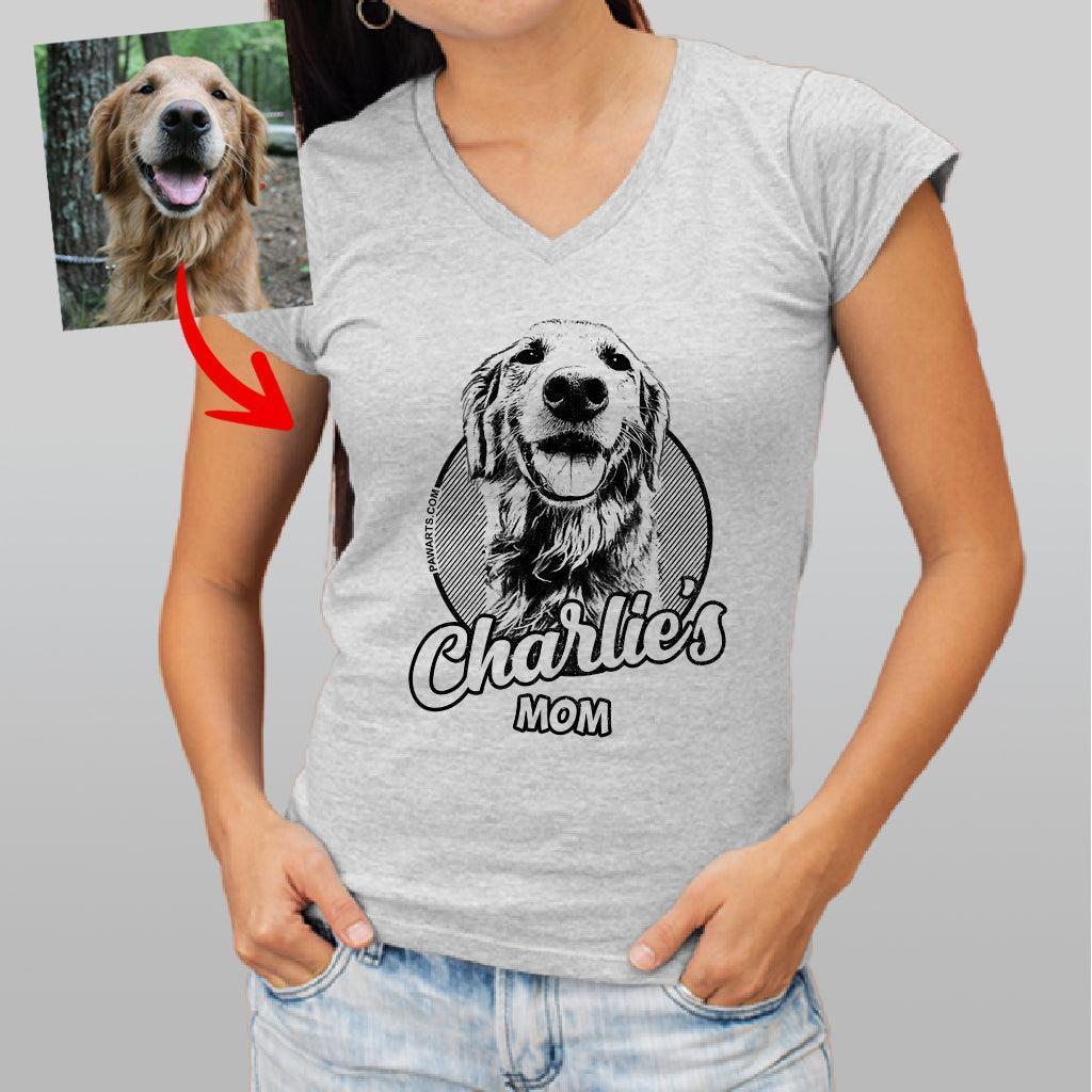 Custom Dogface V-Neck Shirt for Dog Mom, custom pet portrait gift for pet lovers (view 6)